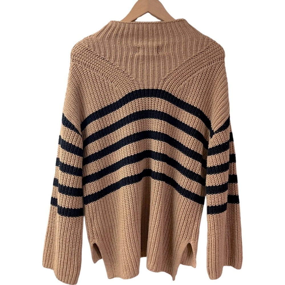 Fisherman Nautical Striped Old Navy Sweater Medium Tan Black Chunky Cozy - Picture 5 of 8